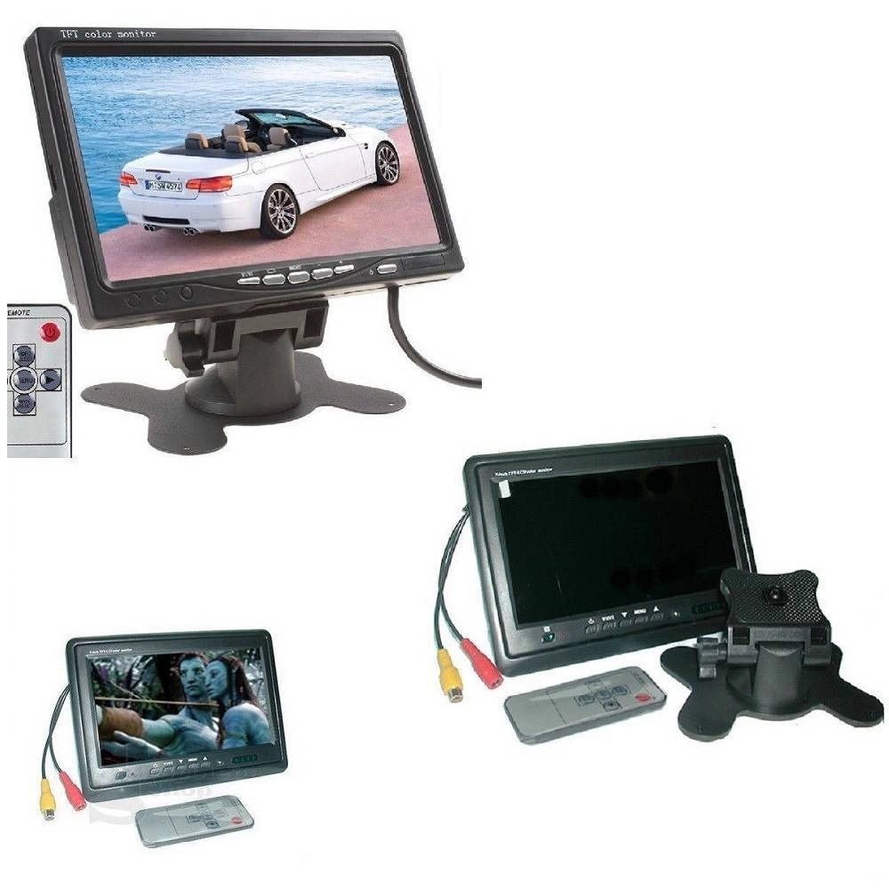 Trade Shop - Monitor Lcd 7" Tft Tv Auto Camper Poggiatesta A Colori Base Regolabile Stand -