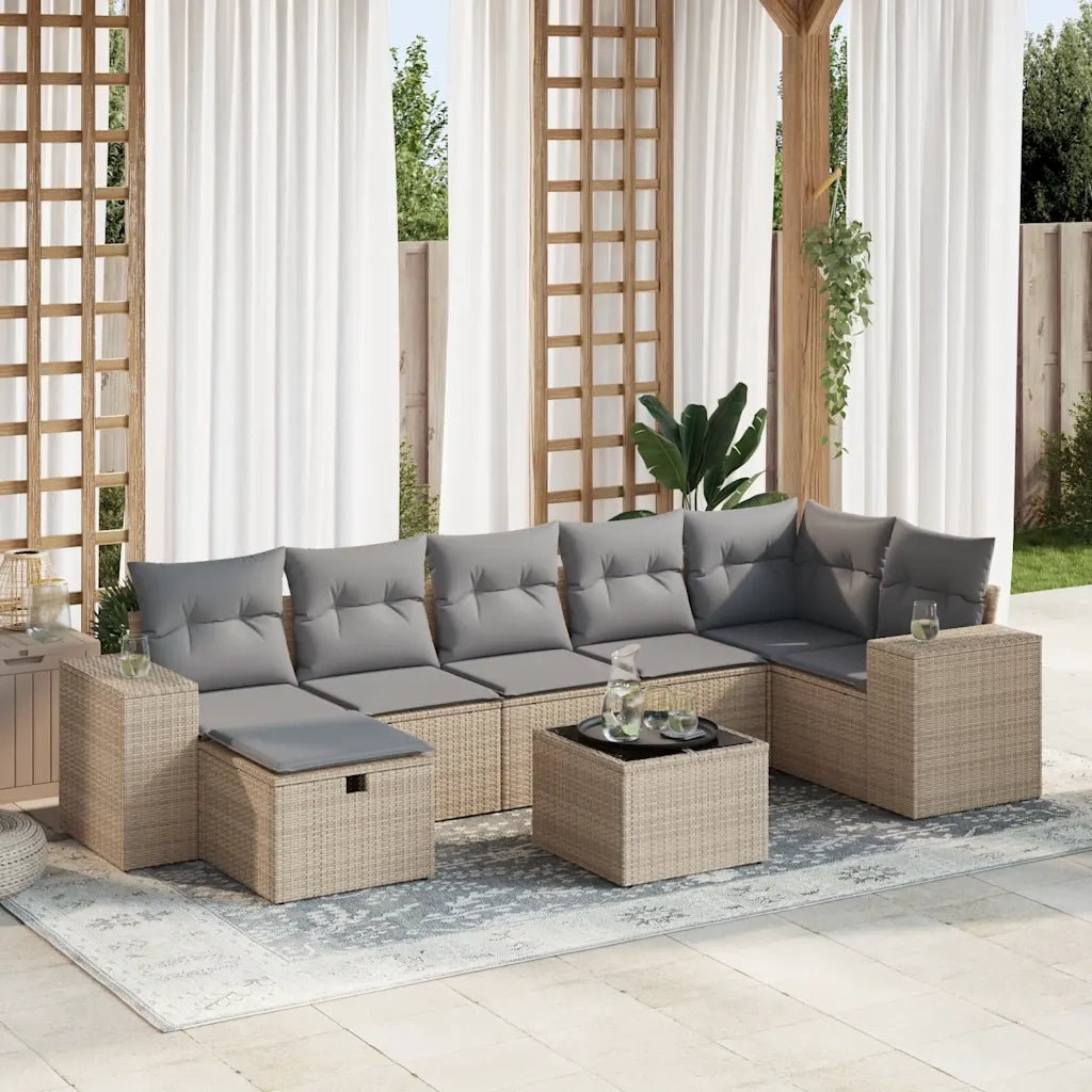 Set Divano da Giardino 8 pz con Cuscini Beige in Polyrattan 3325715