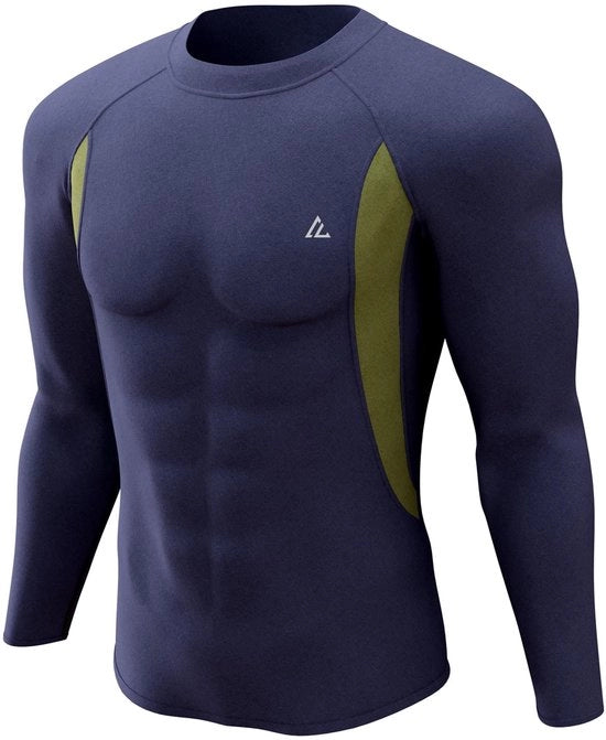 Maglia termica uomo lunga - imbottita di fleece - indumento respirante - abbigliamento funzionale - colore nero/grigio/marino/bianco - 90% poliestere/10% elastan - maglia termica