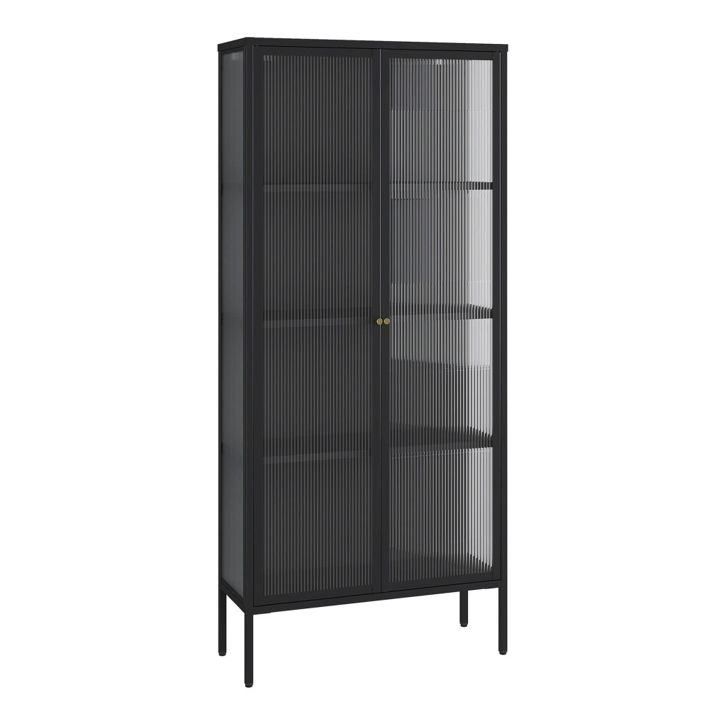 Mobile Vetrina Vinterhavn con Ante in Vetro e Ripiani 180 x 80 x 35 cm - Nero [en.casa]