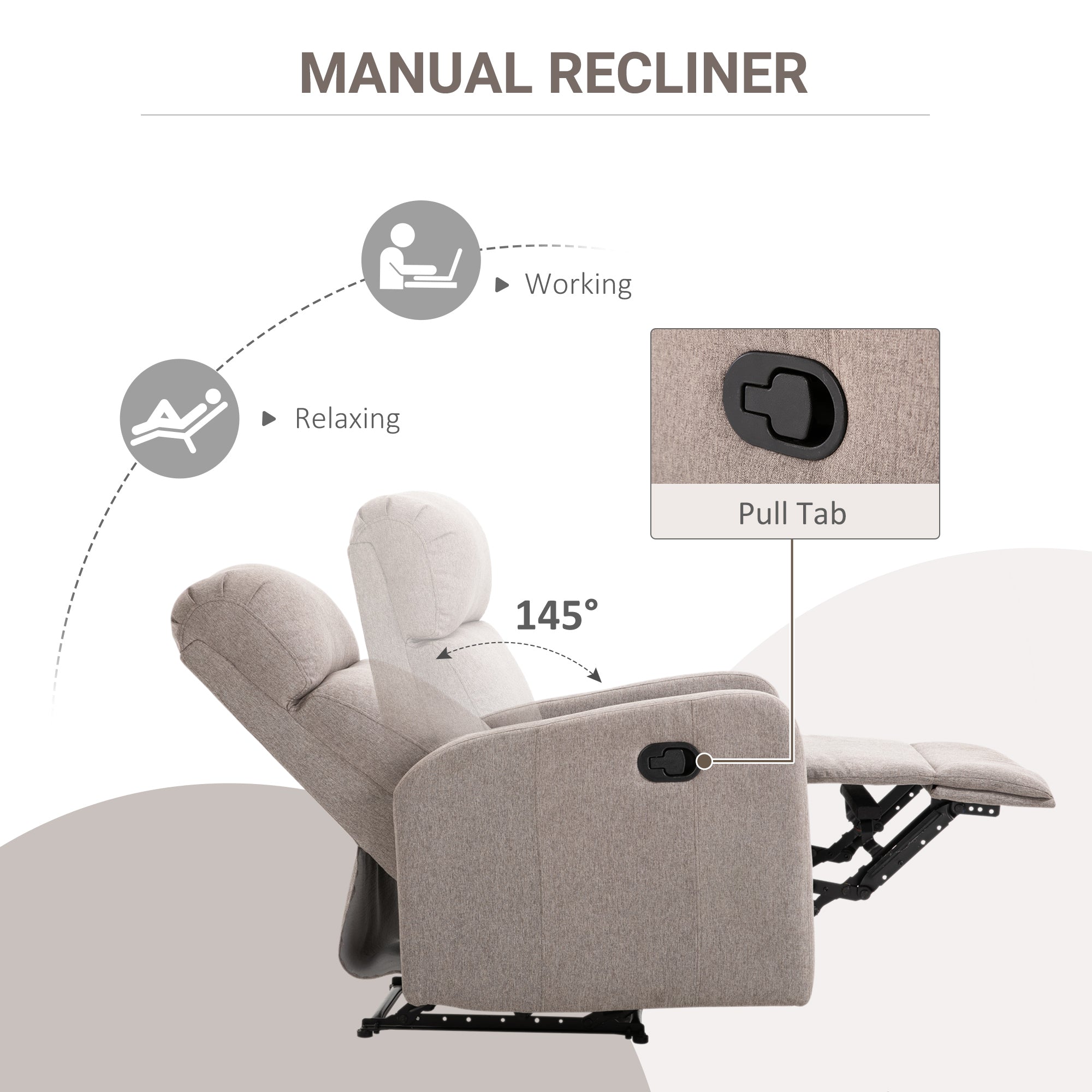 Poltrona Relax Reclinabile Manuale 66x83x107 cm in Tessuto Effetto Lino Grigia