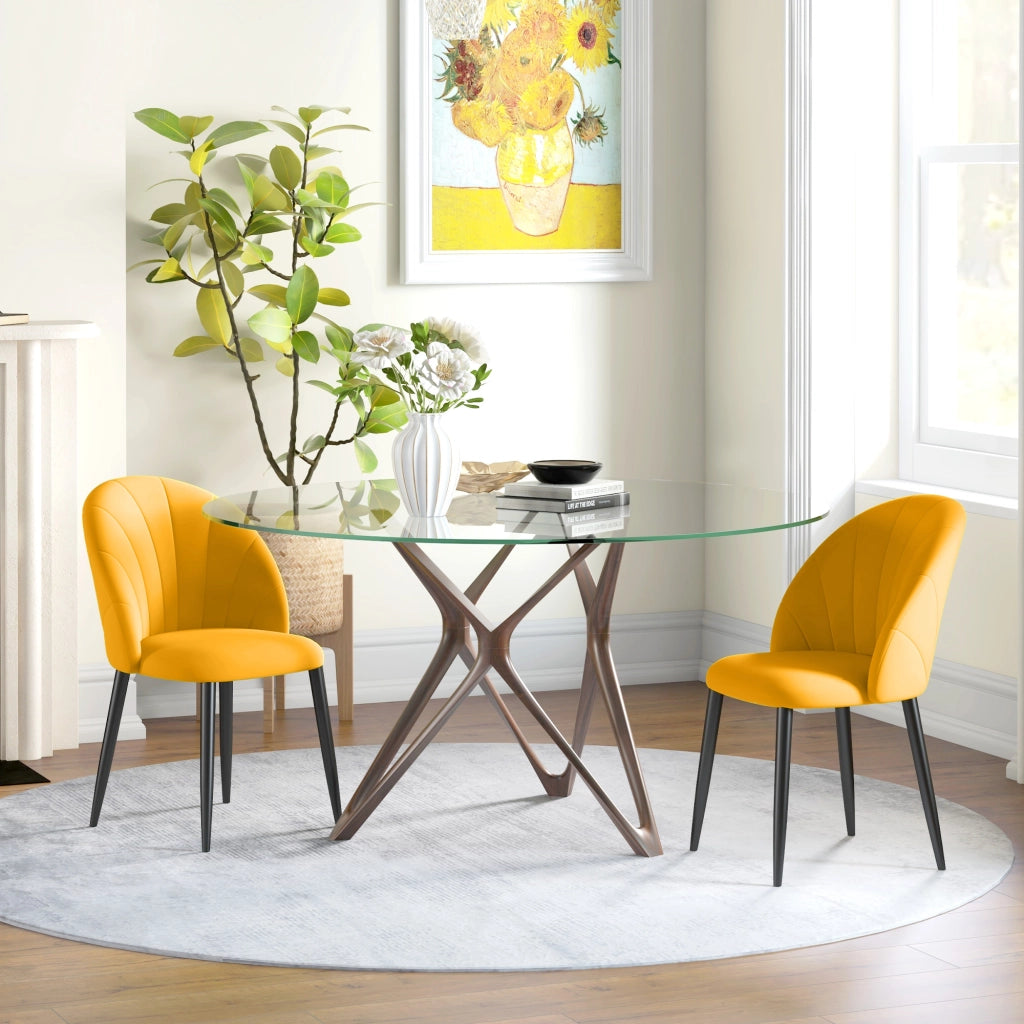 Sedia da Pranzo Moderna con Schienale a Conchiglia ¨C Zephmum ¨C Velluto Giallo Gambe in Metallo