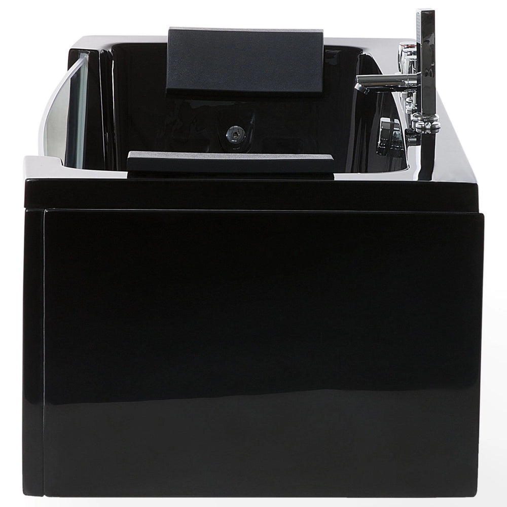 Massaggio Punti Bagno Nero Argento con LED Sanitario Acrilico e Vetro Singolo 174 x 79 cm