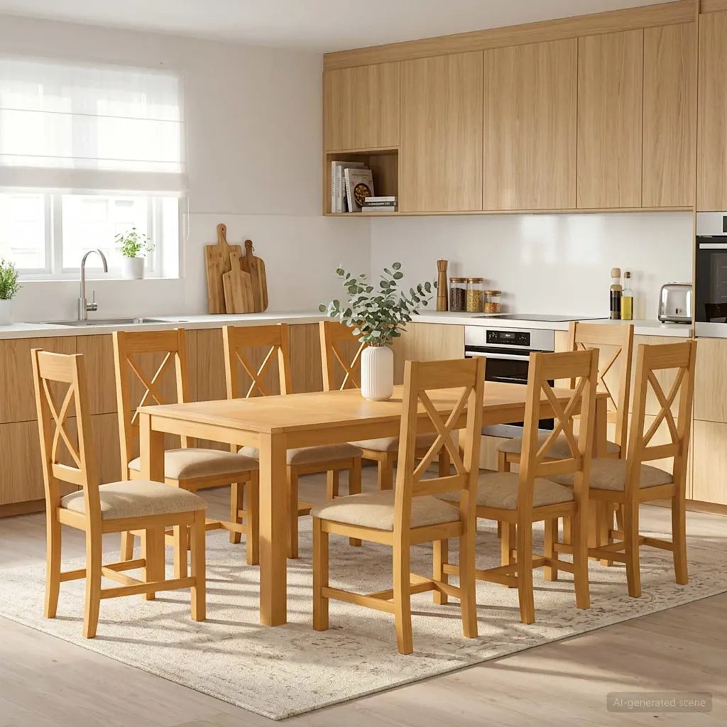 Set da pranzo 9 pz Beige Legno di Quercia Massello 3430417