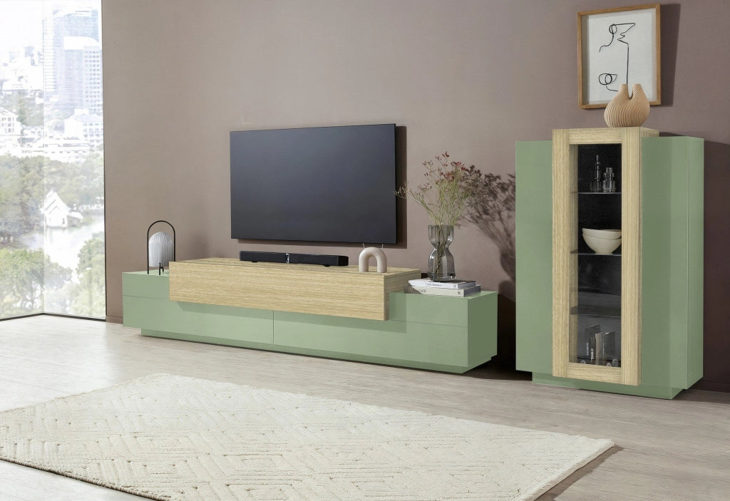 Mobile Espositore Severino, Vetrina 7 Ripiani Made in Italy, 80x38x120.5h cm Verde