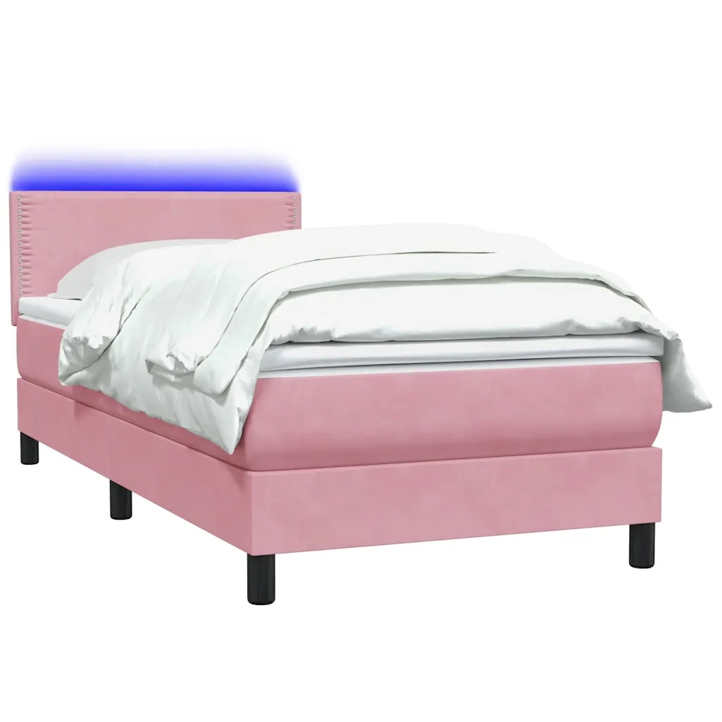 Letto a Molle con Materasso e LED Rosa 100x220 cm in Velluto 3316826
