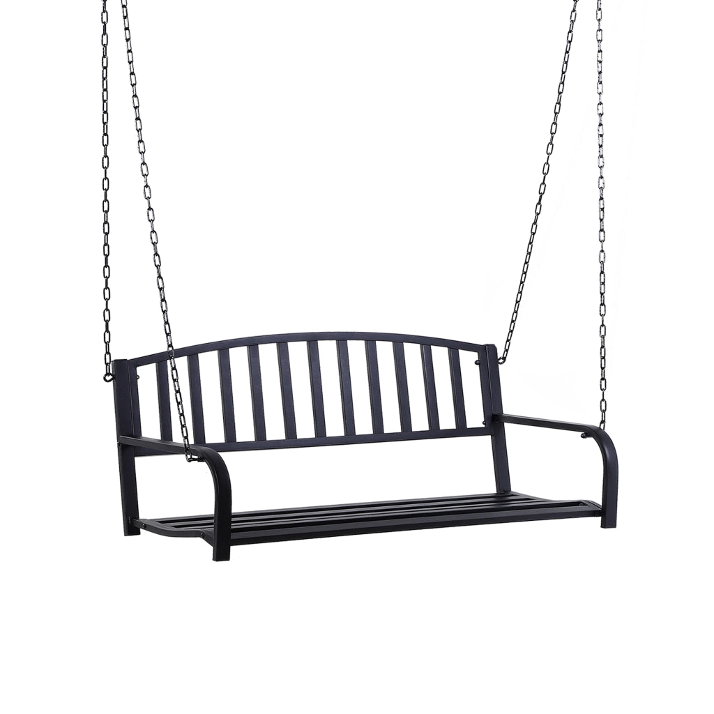 Dondolo Sospeso da Giardino con 2 Posti, Romantica Panchina in Metallo Nero per Esterni, 127 x 60 x 47cm