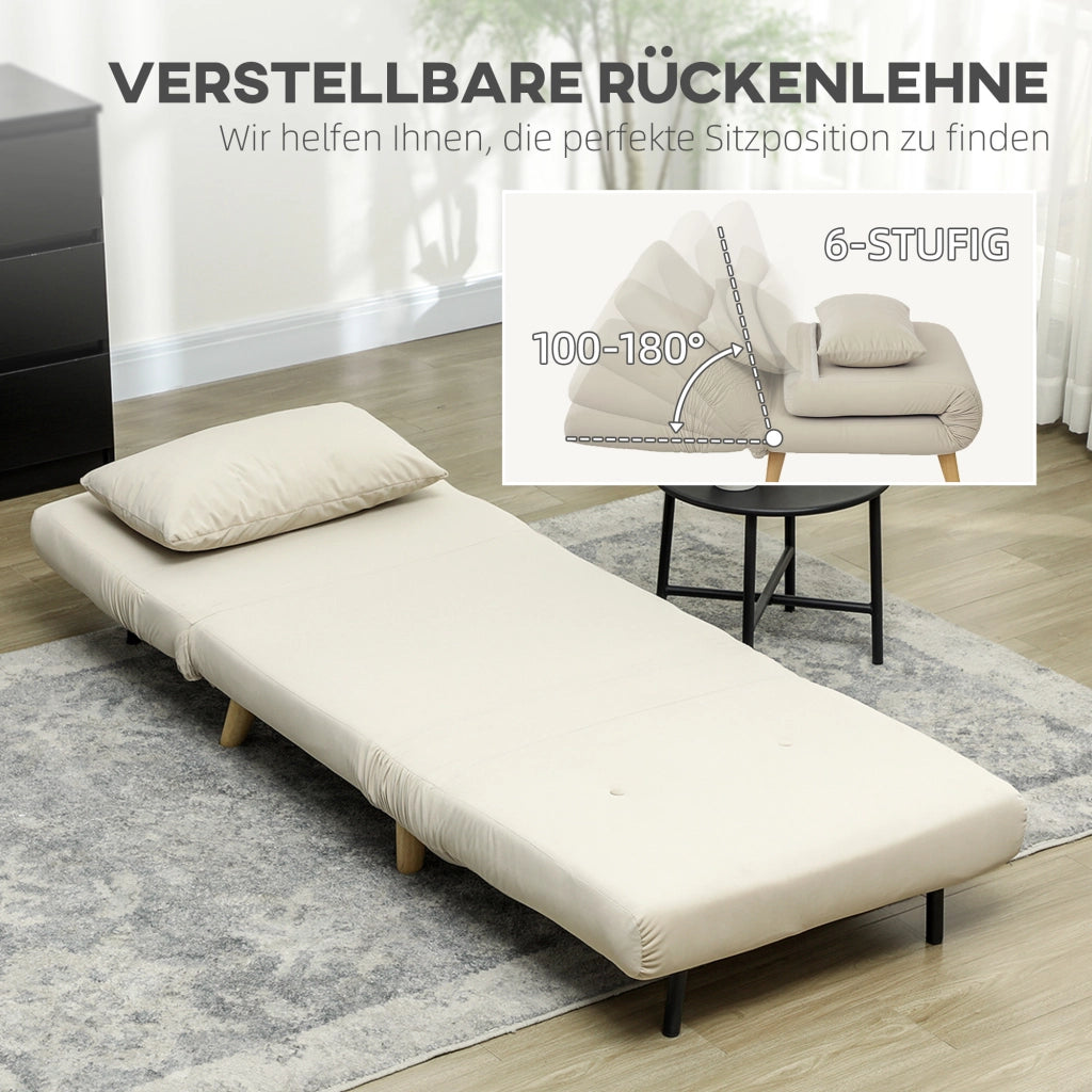 POLTRONA LETTO 72x78x79 cm in velluto beige, schienale regolabile