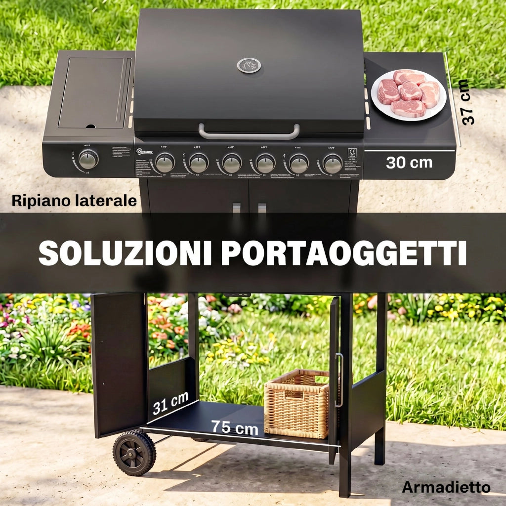 Barbecue a Gas con Coperchio ¨C zephmum ¨C Grigio, Acciaio, 135x50x100cm