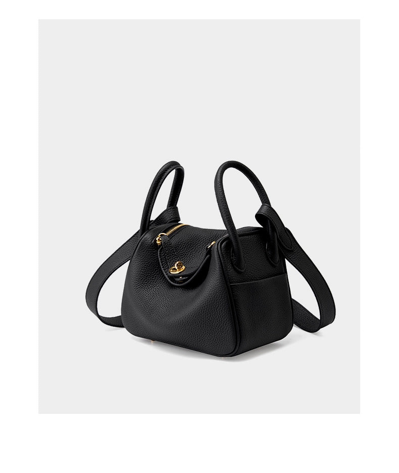 Mini borsa a tracolla Lindy in vera pelle, piccola borsa nera