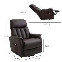 Poltrona Elettrica Alzapersone Reclinabile 145°, Poltrona Relax Elettrica in Pelle PU con Telecomando, Tasche Laterali e Poggiapiedi Integrato, Marrone