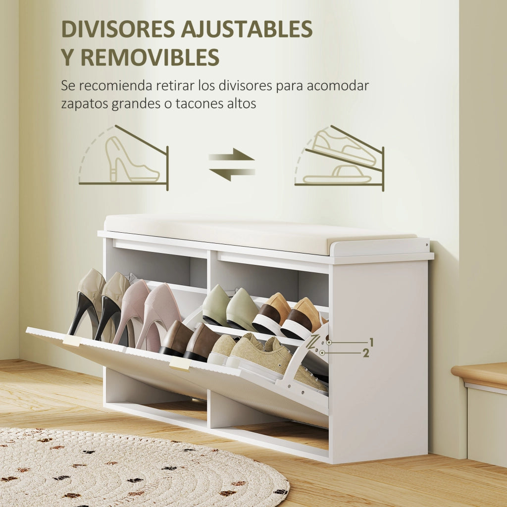 Banco Scarpe con Cassetti e Seduta ¨C zephmum ¨C Bianco 104x26x47,5 cm
