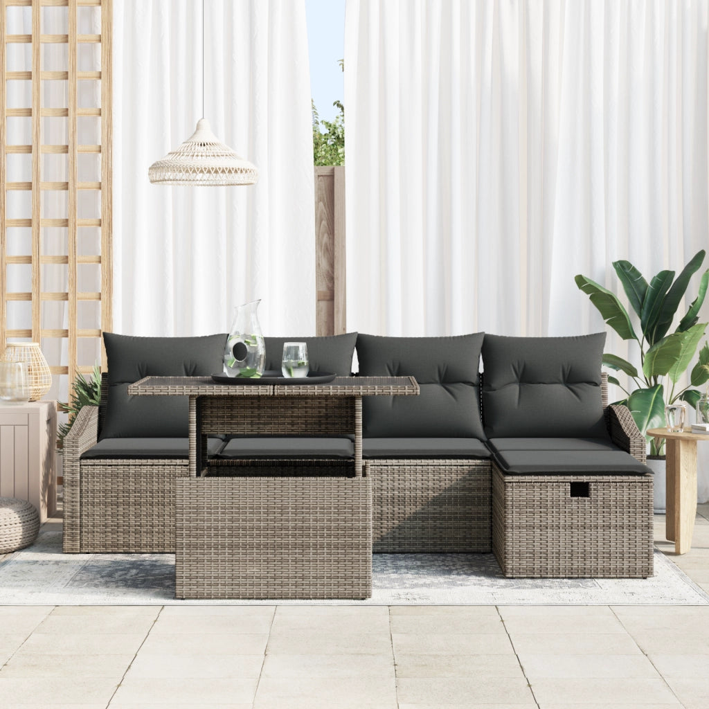 Set di Divani da Giardino da 6 pezzi con Cuscini Grigio Polyrattan