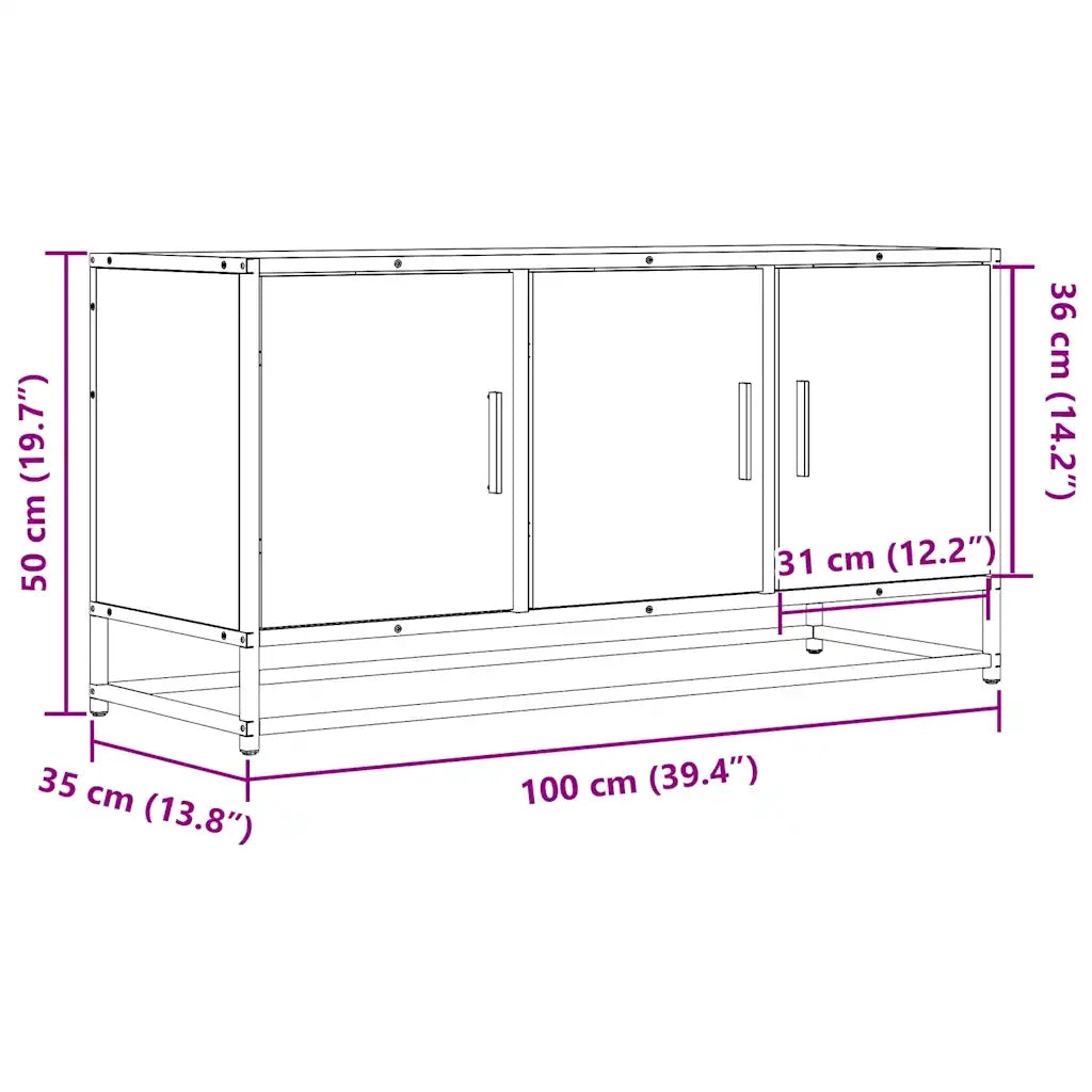 Mobile TV Rovere Sonoma 100x35x50 cm Legno Multistrato Metallo 848830
