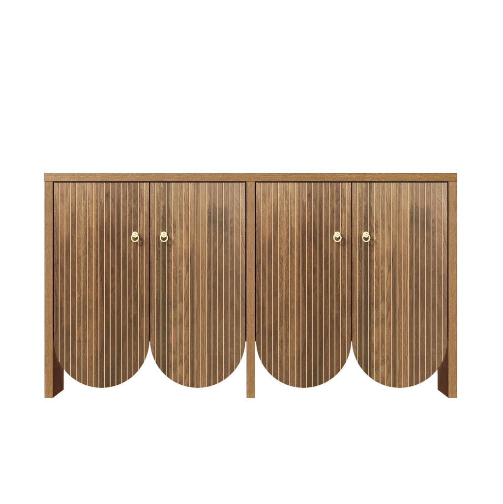 Credenza in MDF effetto noce con 4 ante, 147x40x80 cm