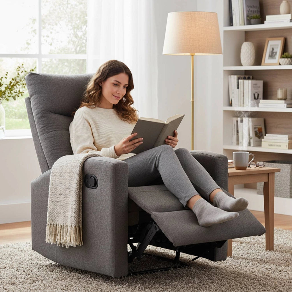 Marvin Poltrona Relax Reclinabile Manuale con Poggiapiedi Solena, Schienale Regolabile Seduta Ergonomica in Tessu Grigio