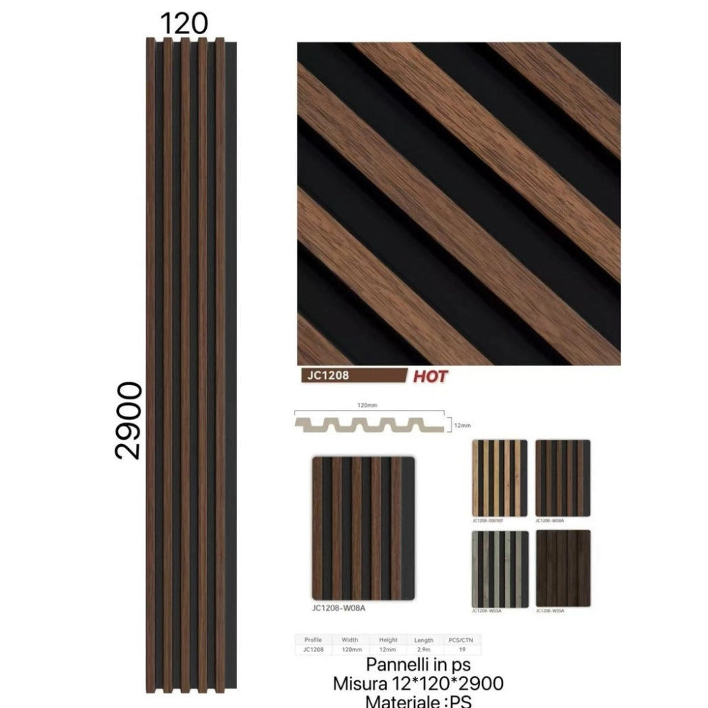 Trade Shop - Pannello Decorativo 3d Doghe Legno Scuro E Nero 120x290 Cm In Ps Moderno -