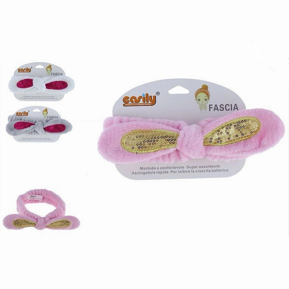 Trade Shop - Fascia Per Capelli Doccia Shampoo Trucco Spugna Fiocco Paillettes 3 Colori 79296 -