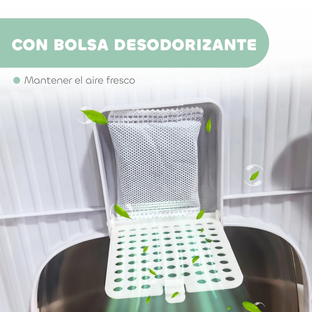 Arenero per Gatti con Bandeja Estraibile e Pala ¨C zephmum ¨C 40.5x52.5x42.5 cm Bianco Grigio