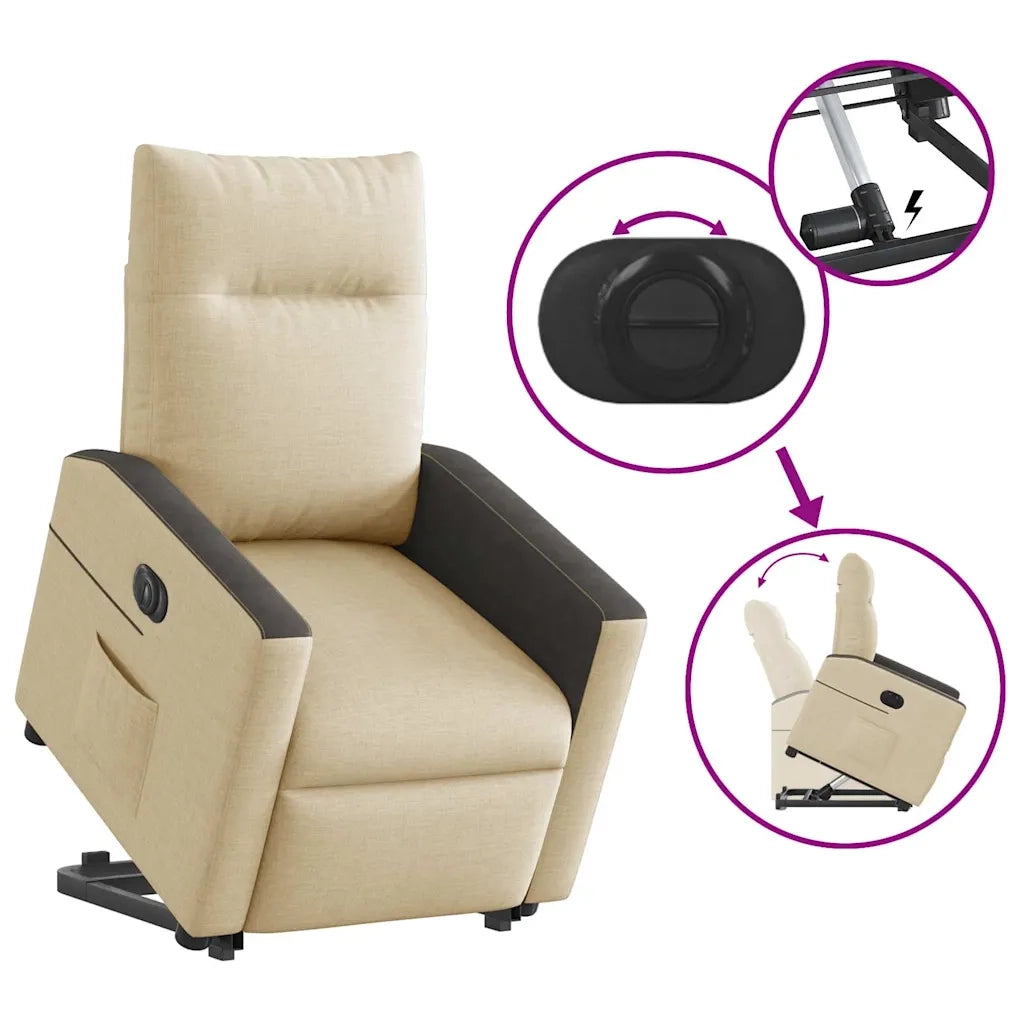 vidaXL Poltrona Alzapersona Reclinabile Elettrica Crema in Tessuto