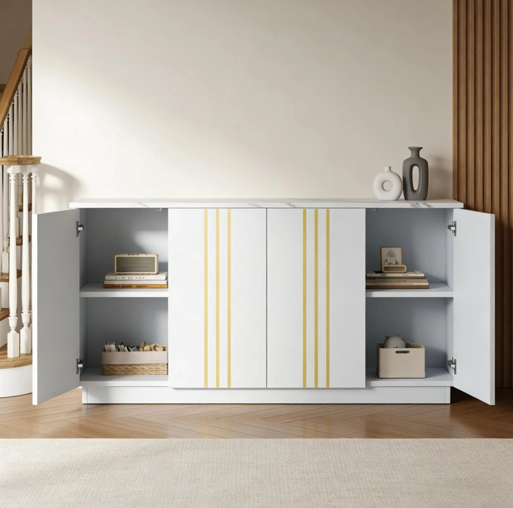 Credenza moderna 140 cm bianca e oro con 4 ante