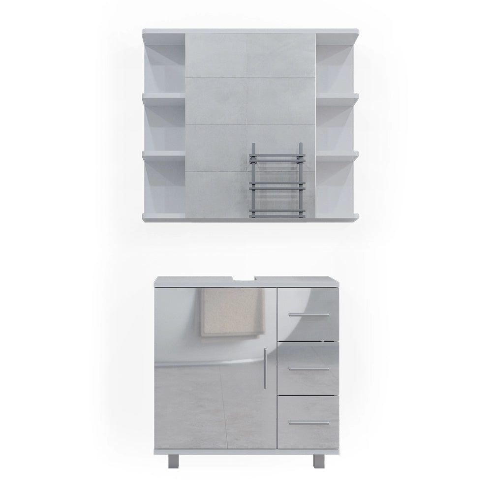Vicco Set mobili bagno Bianco lucido 2 parti