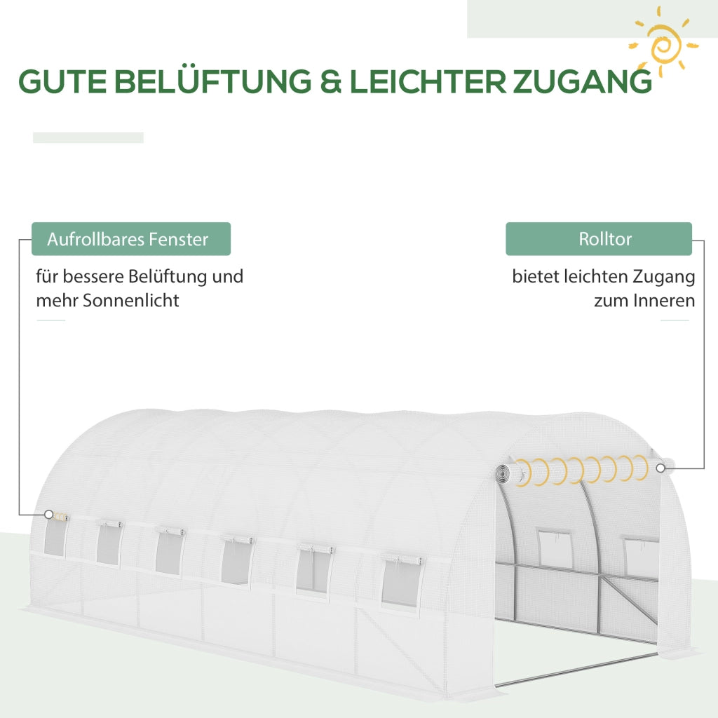Telo di ricambio per serra 600x300x200 cm con porta frontale e 12 finestre; PE anti-strappo; bianco