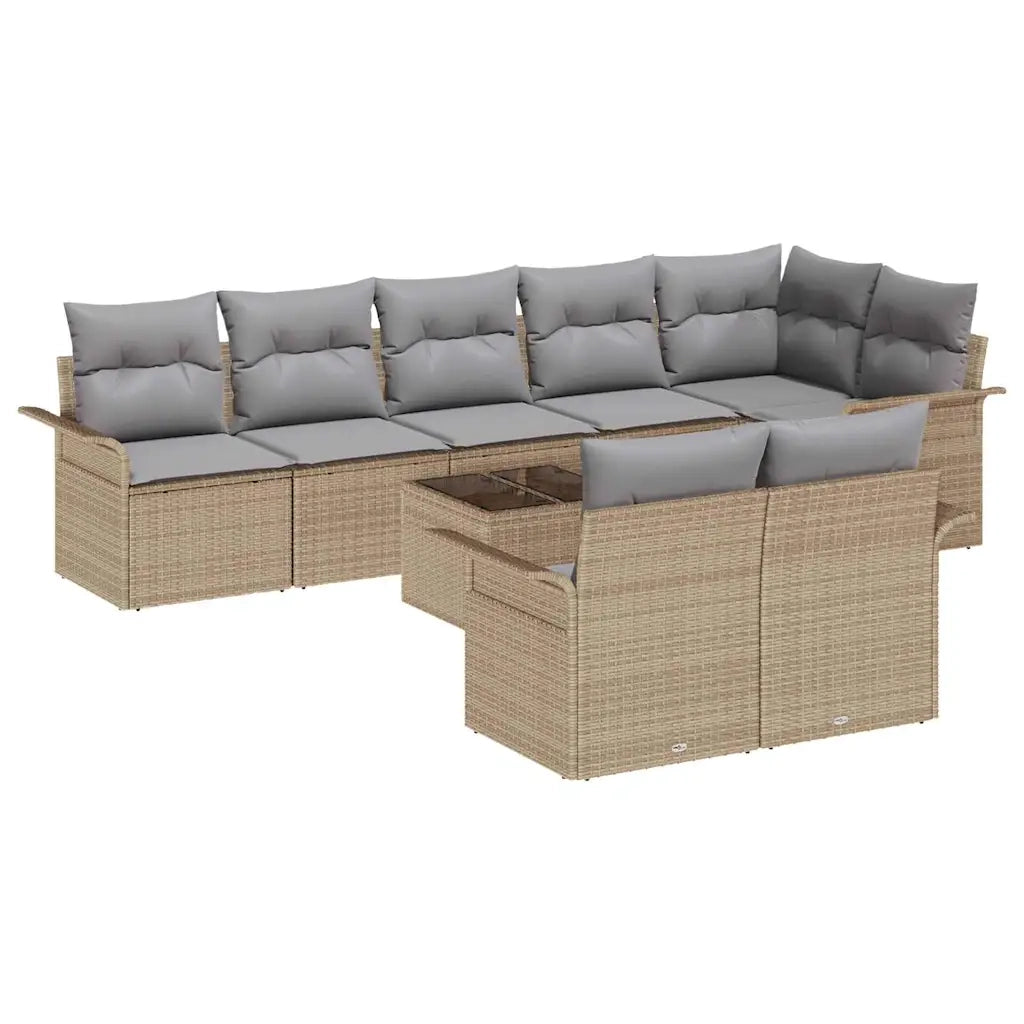 Set Divano da Giardino con cuscino 9 pcs Beige Poly Rattan