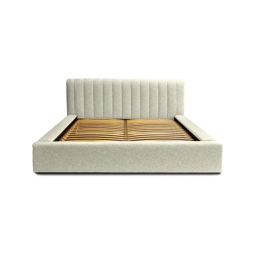 Letto contenitore CERVIN – Taupe sablé bouclé – 180x200 cm – Rete sollevabile – Design di alta gamma