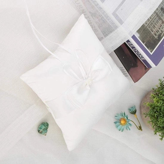 Cuscino di nozze bianco - Otrezza per anelli - Decorazione per fidanzamento - 15x15cm