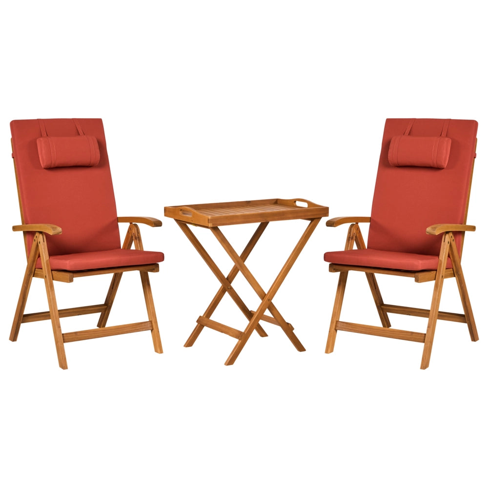 Set da bistrot da giardino Tavolo in legno di acacia 2 sedie con cuscini rosso pieghevole resistente ai raggi UV