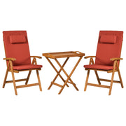 Set da bistrot da giardino Tavolo in legno di acacia 2 sedie con cuscini rosso pieghevole resistente ai raggi UV