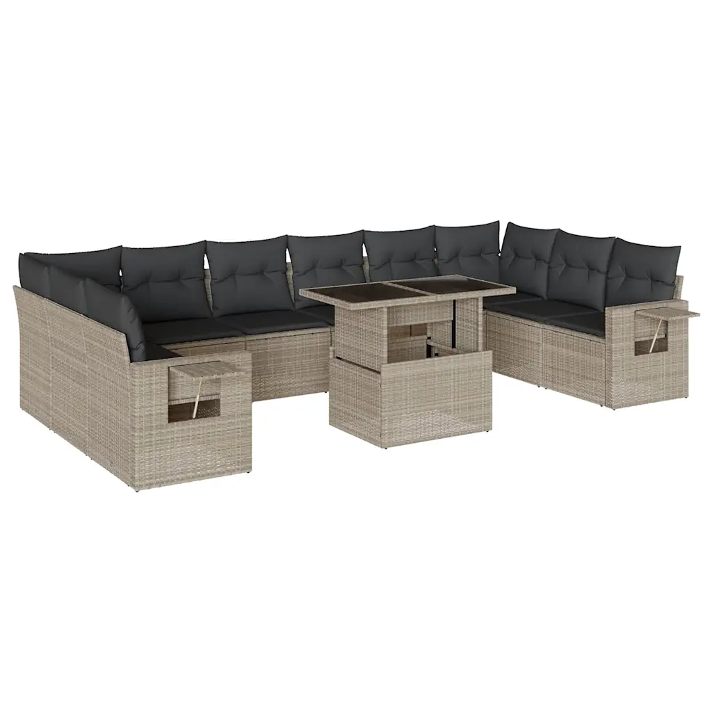 Set Divani da Giardino 11 pz con Cuscini in Polyrattan Grigio