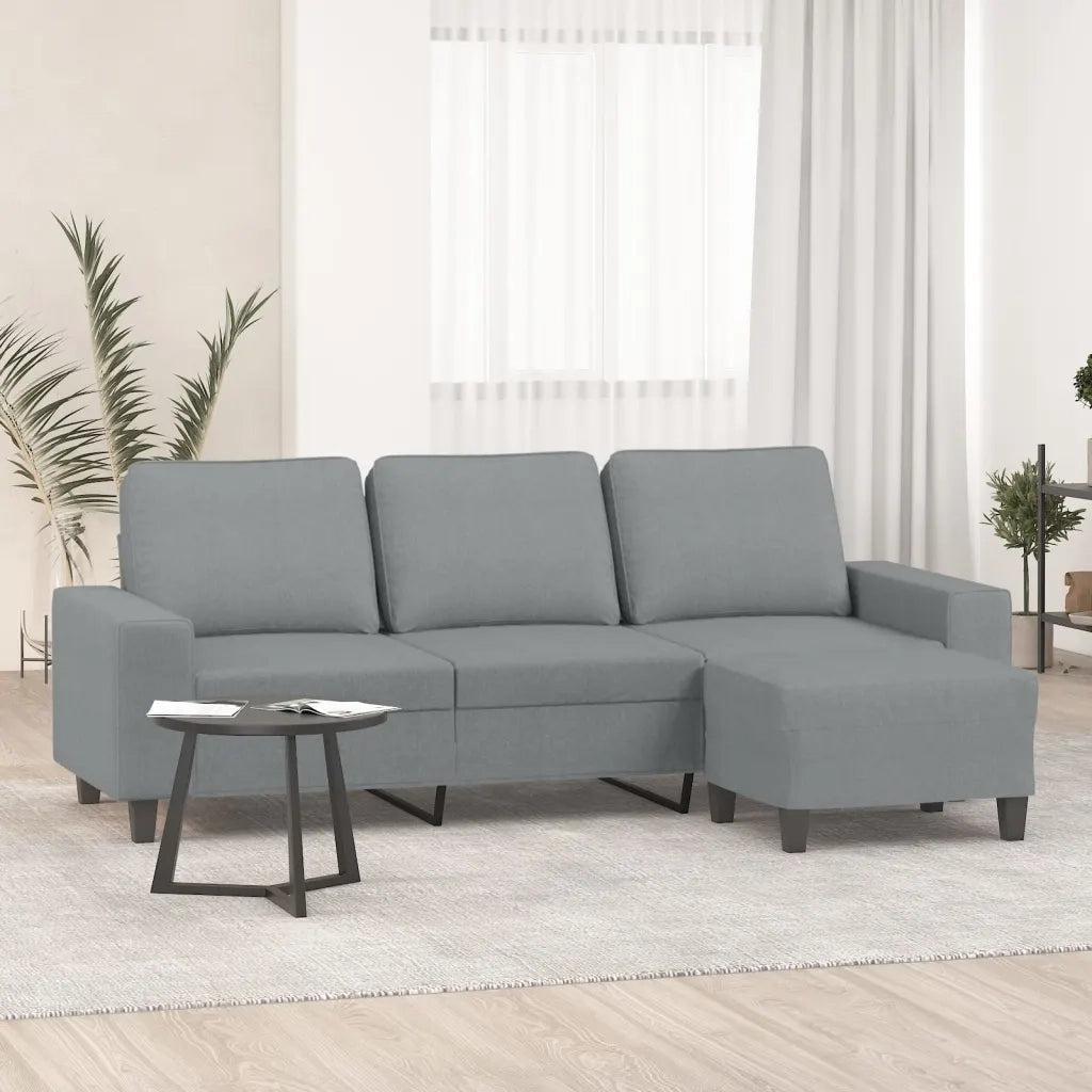 Divano a 3 Posti con Poggiapiedi-Sofa 3 Posti con Poggiapiedi Grigio Chiaro 180cm in Tessuto 163356