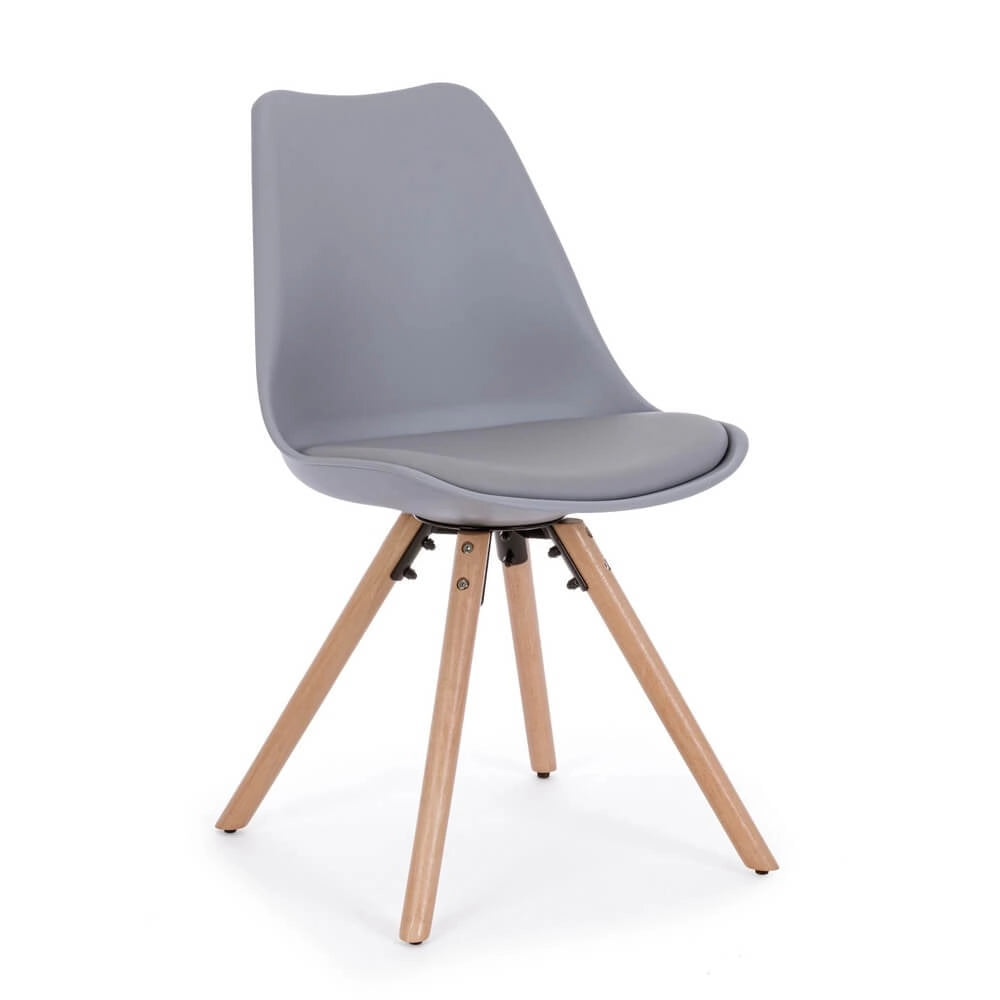 Set di 4 Sedie Design Nordico con Cuscino in Similpelle e Gambe in Faggio - FIO