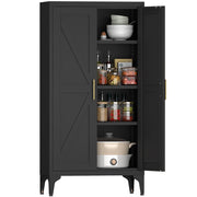 Colonna cucina con 2 ante e 3 ripiani regolabili; chiusura magnetica e piedini regolabili; in metallo; nero