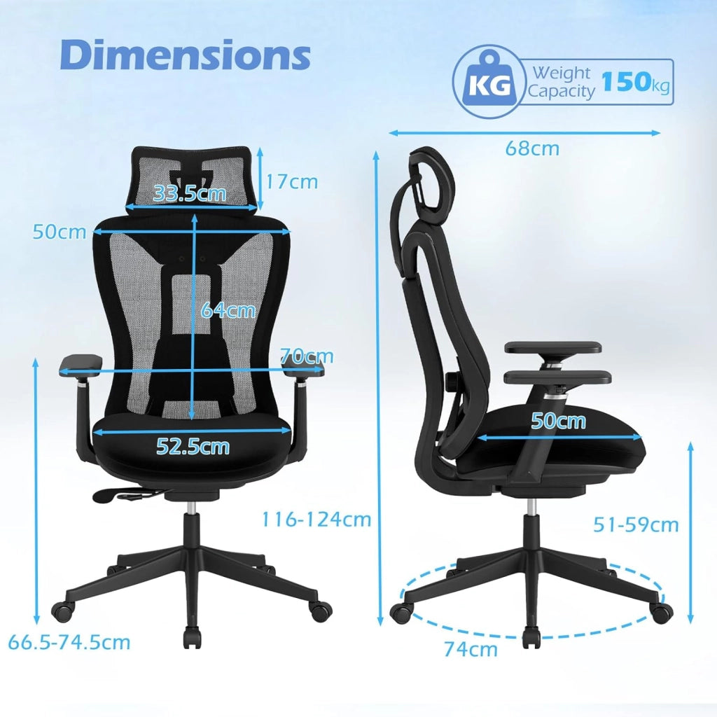 Sedia da ufficio ergonomica da scrivania con ruote, poggiatesta e braccioli, sedia da gioco con schienale regolabile, portata 150 kg, sedia girevole per ufficio e studio