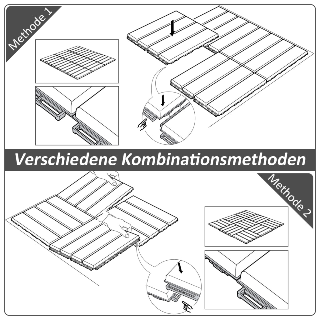 Piastrelle per terrazza, set da 9 pezzi, piastrelle per balcone, piastrelle a incastro per patio e giardino, in plastica, nere, 30x30 cm