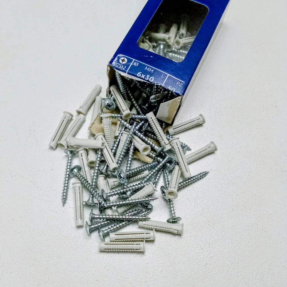 Unifix 6x30mm - 50pz tassello nylon fx con bordino e vite testa piana larga zincata