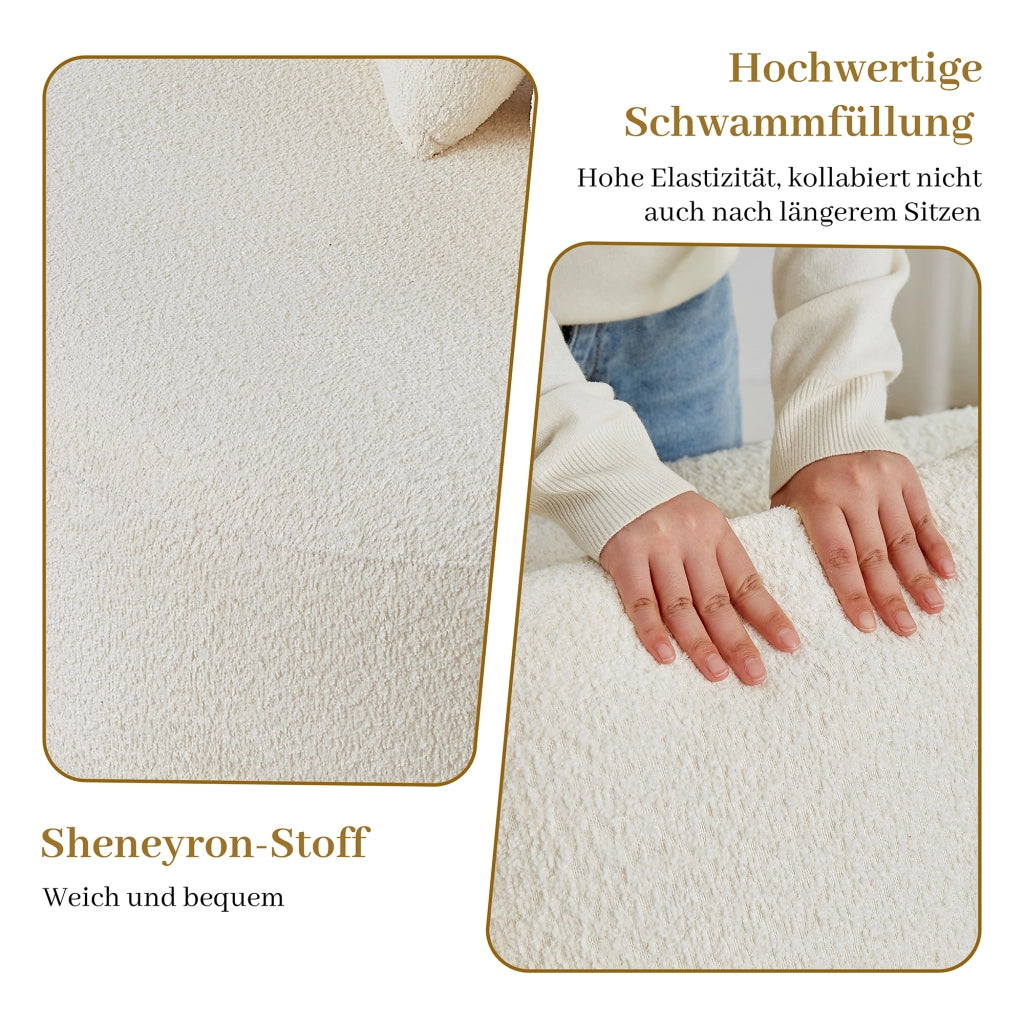 Divano modulare in chenille con schienale continuo e 6 cuscini forma curva a due moduli beige per soggiorno e sala giochi