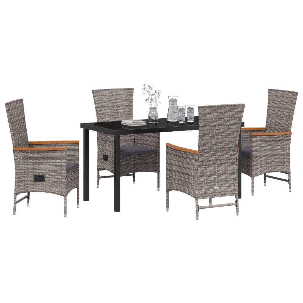 Set da Pranzo da Giardino 5 Pezzi con Cuscini Grigio Rattan Poliolefinico