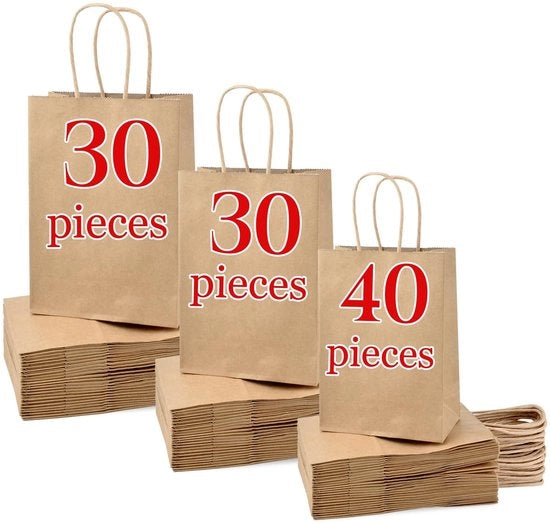 Borse di Carta 100 Unità - Borse di Carta Portatile - Borse di Carta in Carta - Borse di Regalo Riconoscibili - Carta Kraft - Diverse Dimensioni