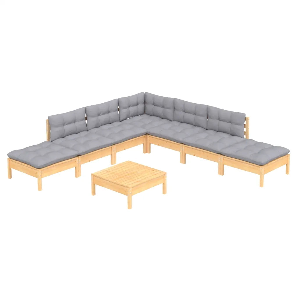 Set Divani da Giardino 8 pz con Cuscini Grigi Massello di Pino 3096327