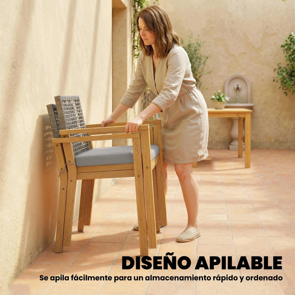 Sedia da pranzo da giardino in legno impilabile con cuscini ¨C zephmum ¨C natural 59x55x86