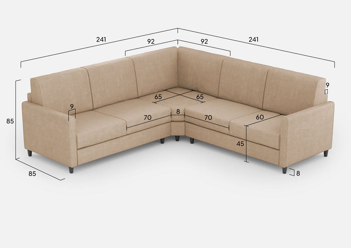 Divano Angolare 5 Posti 241x241x85 cm Karay in Tessuto Beige