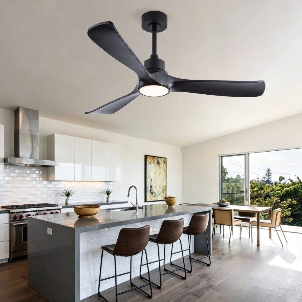 Ventilatore da soffitto nero 52 pollici con luce e telecomando, motore DC reversibile, 3 temperature, moderno interni/esterni, camere e soggiorni