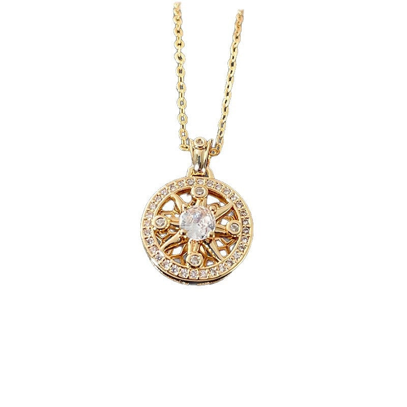 Collana di lusso con girasole in zirconi, design esclusivo, catena rotonda per clavicola