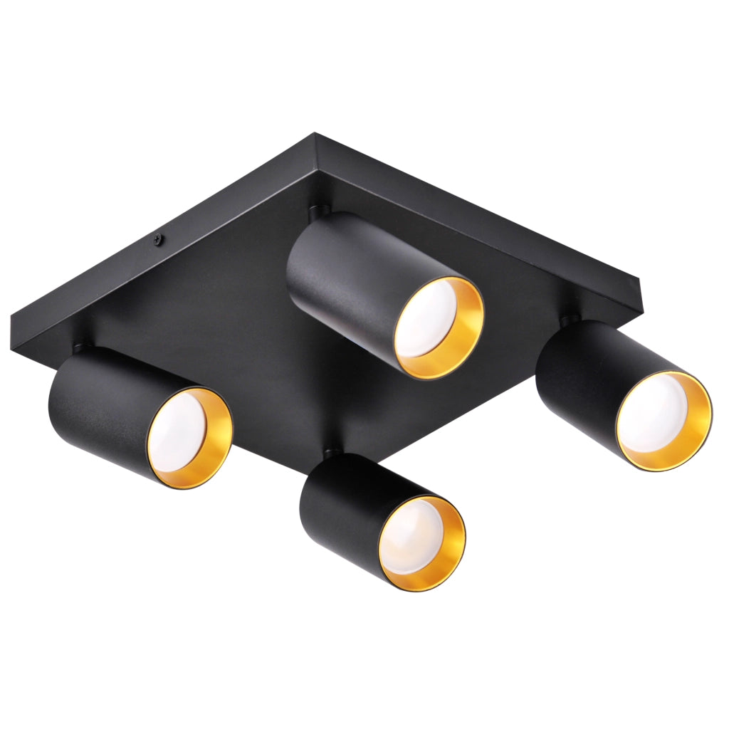 Plafoniera quadrata 4 luci GU10 nero-oro Maribel Polux