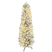 Albero di Natale Innevato con 329 Rami e Luci LED Bianche, in Plastica e Metallo, ?52x180 cm, Verde