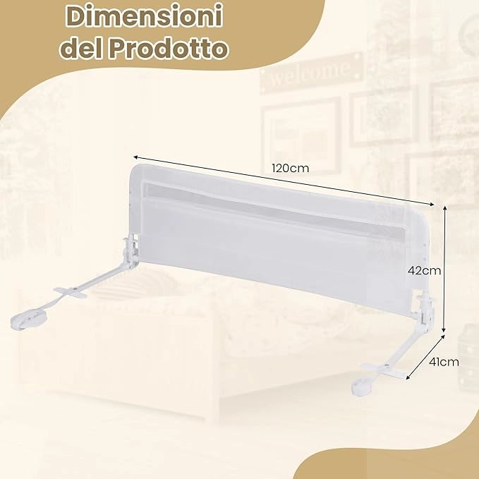 Sponda da Letto per Bambini 100/120 cm, Barriera Pieghevole per Letto, con Cintura di Sicurezza, Sponda di Sicurezza per Bambini, per Letti Singoli, Doppi, 100/120 x 41 x 42 cm (120 cm,Bianco)